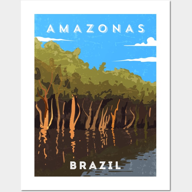 Amazonas, Brazil - Retro travel minimalist poster Wall Art by GreekTavern